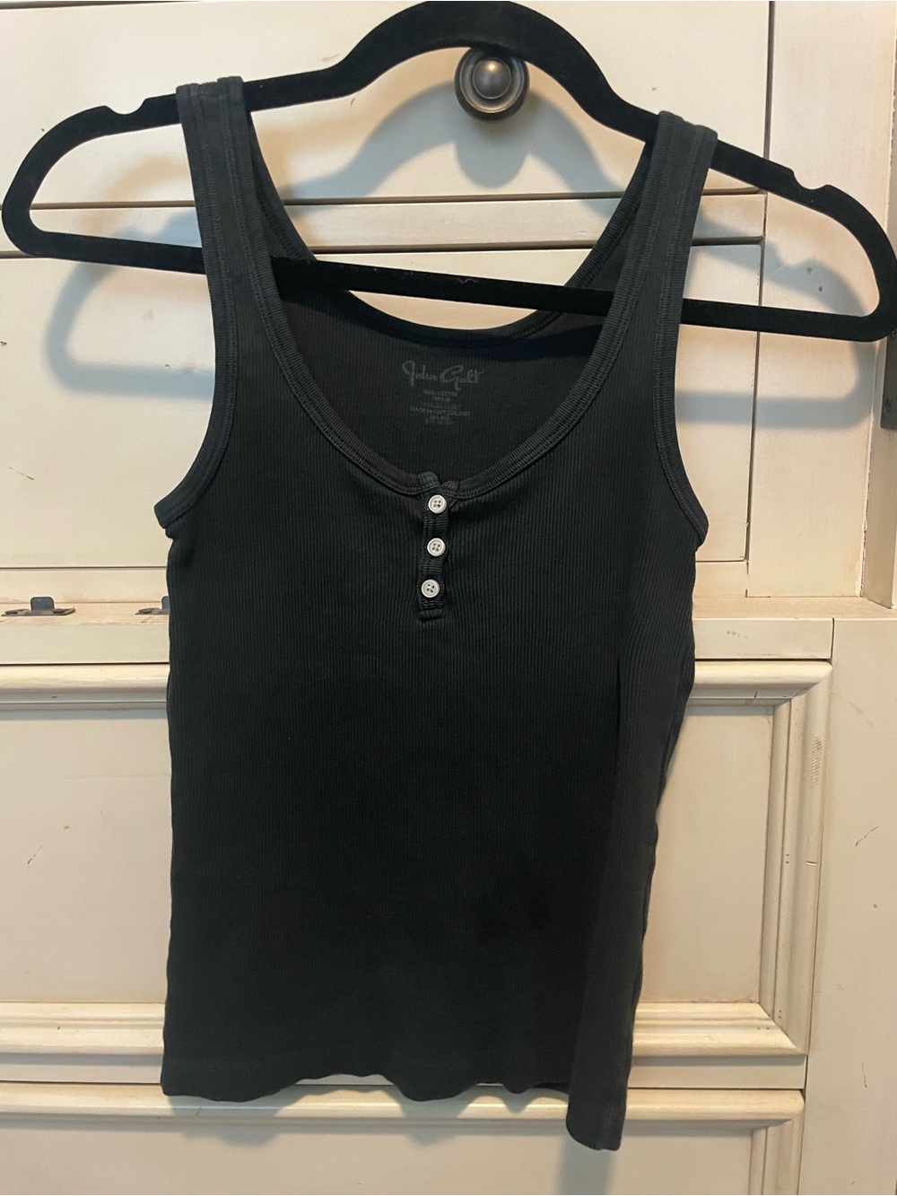 Brandy Melville Black Ribbed Henley Tank with Button Placket